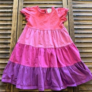 Hanna Andersson Pink and Purple Tiered Ombré Ruffle Dress Size 5/6 110 cm